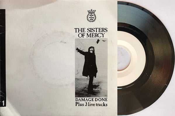 Image of Front Cover of 1524565E: 7" EP - THE SISTERS OF MERCY, Damage Done Plus 3 Live Tracks (PAN-VOX; PV 1615, Portugal , White Fold Over Sleeve, Plain White Labels) Slight Ring Wear On Rear Sleeve  VG+/EX