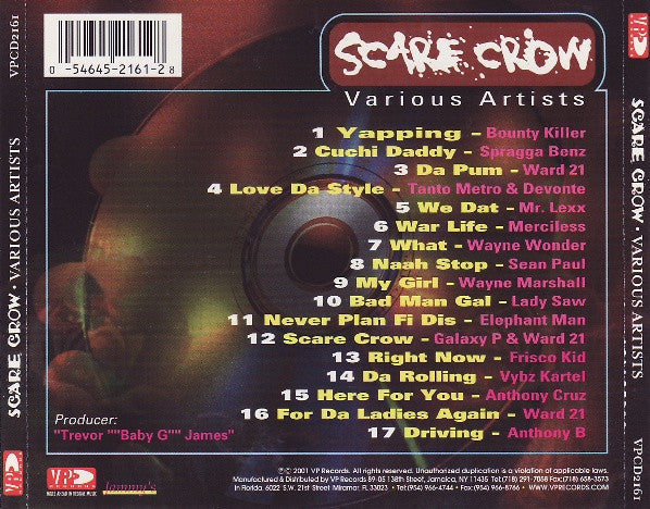 Image of Back Cover of 1654154S: CD - VARIOUS ARTISTS, Scare Crow (VP Records; VPCD2161, US 2001) Light marks only.  VG+/VG