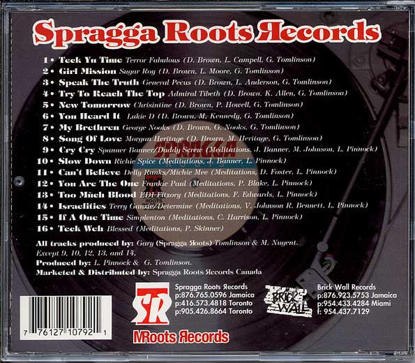 Image of Back Cover of 1654167S: CD - VARIOUS ARTISTS, Spragga Roots Records Presents Brethrens (Spragga Roots; RDRCD-5809, Canada 2000)   VG+/EX