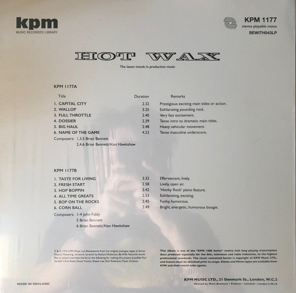 Image of Back Cover of 1644122S: LP - VARIOUS, Hot Wax (Be With Records; BEWITH043LP, UK 2018)   VG+/VG+