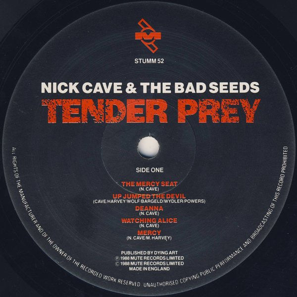 Image of Label Cover of 5124322E: LP - NICK CAVE AND THE BAD SEEDS, Tender Prey (Mute; STUMM52, UK 1988, Inner) Strong VG+  VG+/VG+