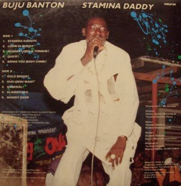 Image of Back Cover of 1614449C: LP - BUJU BANTON, Stamina Daddy (Techniques ; WRLP 34, Jamaica 1992, Picture Sleeve) Sticker on top right of sleeve. Lots of light marks, plays with surface noise.  VG/G