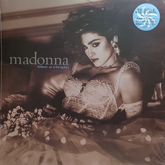 Image of Front Cover of 1614405C: LP - MADONNA, Like A Virgin (Sire; 603497860739, UK 2018 Reissue, Inner, White Vinyl.) No Hype Sticker.  VG+/EX