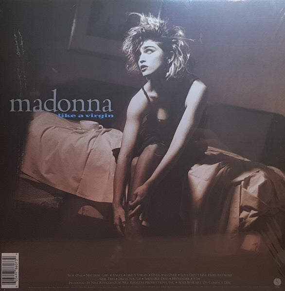 Image of Back Cover of 1614405C: LP - MADONNA, Like A Virgin (Sire; 603497860739, UK 2018 Reissue, Inner, White Vinyl.) No Hype Sticker.  VG+/EX