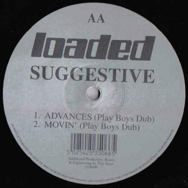 Image of Back Cover of 4515209C: 12" - SUGGESTIVE, Advances (Loaded Records; LOAD6, UK 1993) Some heavier marks that click lightly when played through. Comes in plain die cut sleeve (a few rips and wear) with 'Power Promotion' sticker on it  G+/G