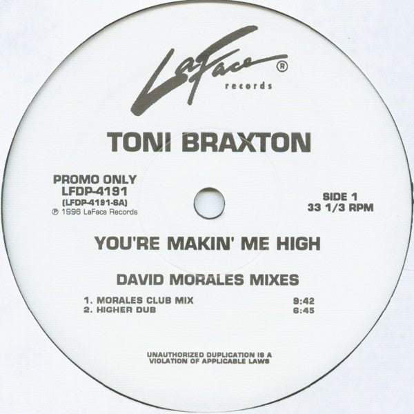 Image of Front Cover of 1724171E: 12" - TONI BRAXTON, You're Makin' Me High (Remixes) (LaFace Records; LFDP-4191, US 1996, Promo, Plain Sleeve, Limited Edition) Strong VG  /VG