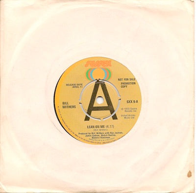 Image of Front Cover of 1714304C: 7" - BILL WITHERS, Lean On Me / Use Me (Sussex; SXX 9, UK 1975, Promo) Centre intact  /G+