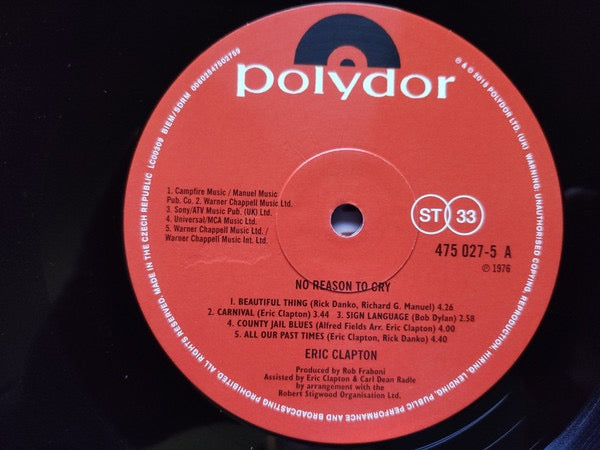 Image of Label Cover of 1714355C: LP - ERIC CLAPTON, No Reason To Cry (Polydor; 475 027-5, UK 2015 Reissue, Inner)   EX/VG+