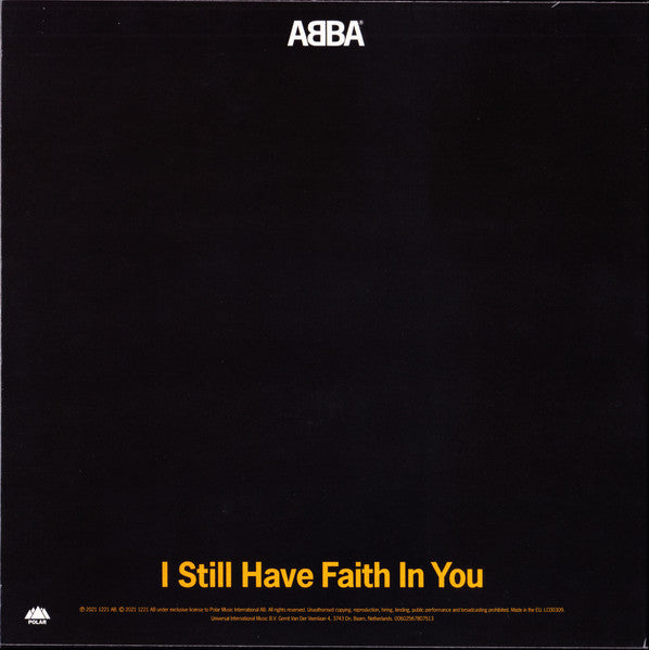 Image of Back Cover of 1754070S: 7" - ABBA, I Still Have Faith In You (Polar; 00602567807513, Europe 2021, Picture Sleeve, Inner, Lyrics Etched on B Side)   VG+/VG+