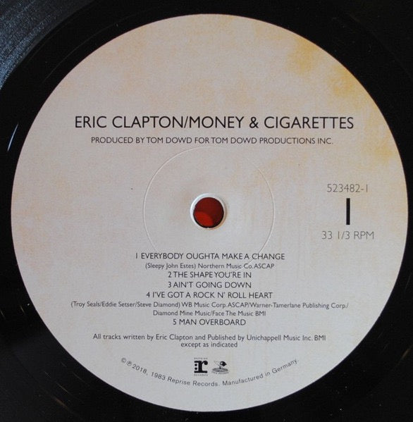 Image of Label Cover of 1714374C: LP - ERIC CLAPTON, Money And Cigarettes (Reprise Records; 523482-1, Europe 2018 Reissue, Insert) Corner Bump  VG+/VG+