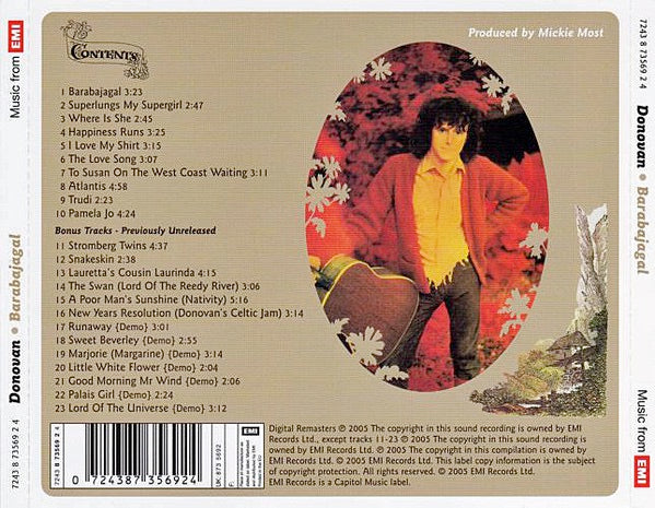 Image of Back Cover of 1714479C: CD - DONOVAN, Barabajagal (EMI; 7243 8 73569 2 4, Europe 2005, Jewel Case)   VG+/VG+