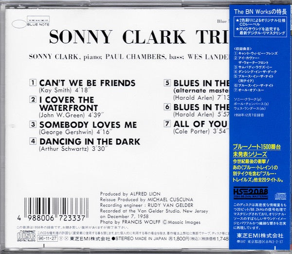 Image of Back Cover of 1714554C: CD - SONNY CLARK TRIO, Blues In The Night (Blue Note; TOCJ-1618, Japan 1996 Reissue, Booklet) NO OBI  VG+/EX