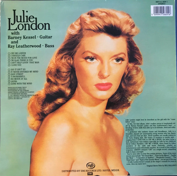 Image of Back Cover of LP - VG+/VG+ - JULIE LONDON, Julie Is Her Name (Music For Pleasure; MFP 41 56691, UK 1980s Reissue, Picture Sleeve), ,  - 2926333E