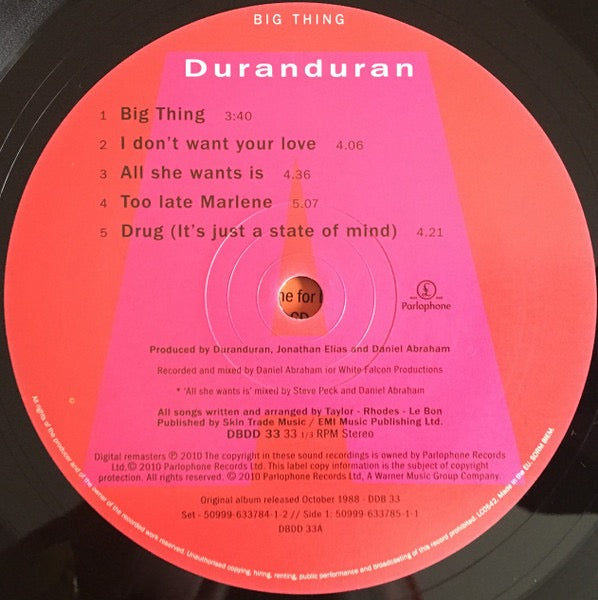 Image of Label Cover of 1814143C: 2xLP - DURAN DURAN, Big Thing (EMI; DBDD 33, Europe 2010 Reissue, Gatefold, 2 Inners, 180 Gram Vinyl.)   VG+/VG+