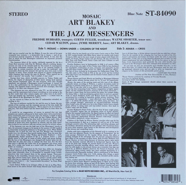 Image of Back Cover of 1844004S: LP - ART BLAKEY & THE JAZZ MESSENGERS, Mosaic (Blue Note; ST-84090, Europe 2015 Reissue, Picture Sleeve, Inner, 180g Remastered Blue Note 75th Anniversary Edition) Still In Stickered Shrinkwrap  VG+/VG+