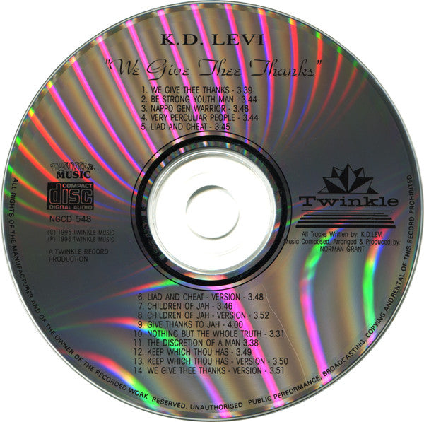 Image of Label of 1854074S: CD - K.D. LEVI, We Give Thee Thanks (Twinkle Music; NGCD 548, UK 1996)   EX/EX