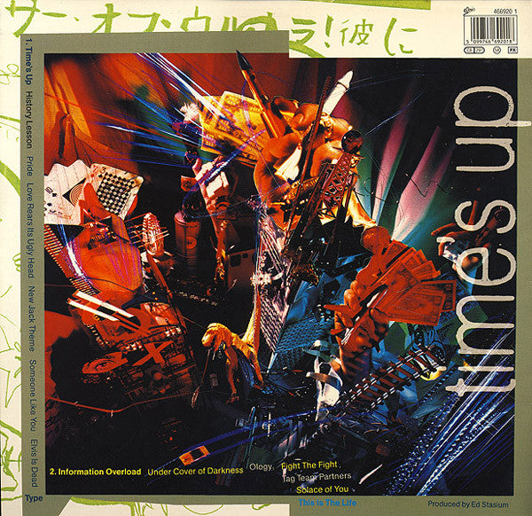 Image of Back Cover of LP - VG/VG - LIVING COLOUR, Time's Up (Epic; 466920 1, Europe 1990, Inner), Stickered Sleeve, Sticker Damage To Sleeve,  - 2116178C