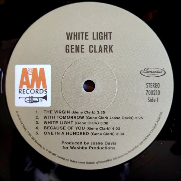 Image of Label Cover of 3634146E: LP - GENE CLARK, White Light (Elemental Music; 700210, Spain 2023 Reissue, Insert)   NEW/NEW