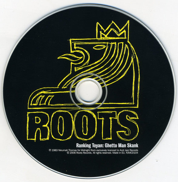 Image of Label of 1854203S: CD - RANKING TOYAN, Ghetto Man Skank (Roots Records; RJMCD104, UK 2006 Reissue)   EX/EX