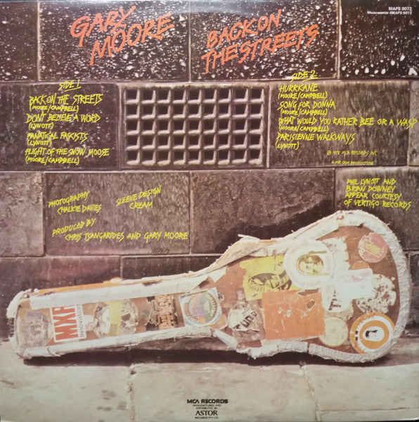 Image of Back Cover of LP - VG/VG+ - GARY MOORE, Back On The Streets (MCA Records; MAPS 9072, Australia 1970s, Gatefold), A few hairlines only. ,  - 3926408E