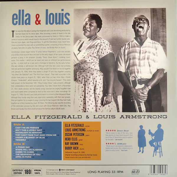 Image of Back Cover of 3614385C: LP - ELLA FITZGERALD LOUIS ARMSTRONG, Ella & Louis (New Continent; 101038, Europe 2023 Reissue, Gatefold, 180 Gram Vinyl)   NEW/NEW