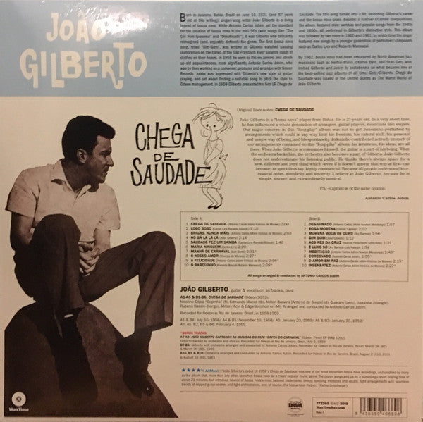 Image of Back Cover of 3614426C: LP - JO O GILBERTO, Chega De Saudade (WaxTime; 772265, Europe 2019 Reissue, complete album + 8 bonus tracks)   NEW/NEW