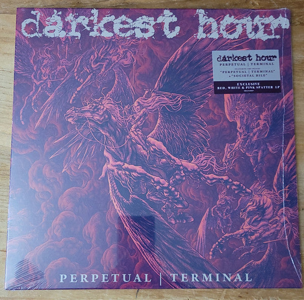 Image of Front Cover of 1824242E: LP - DARKEST HOUR, Perpetual | Terminal (MNRK Heavy ; MNK-LP-401857, USA & Canada 2024, Sticker Says "Red, White & Pink" Splatter, Vinyl Is Actually Red, Blue & Pink, Limited Edition of 300) Still In Stickered Shrinkwrap  EX/EX