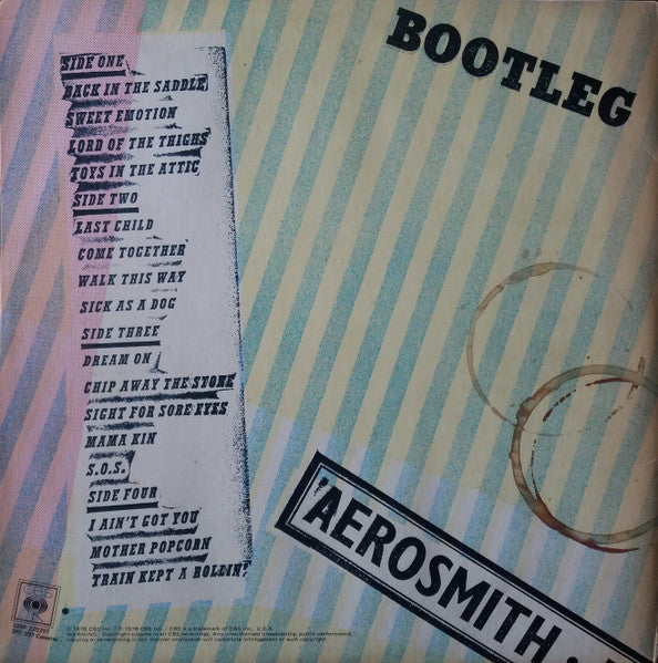 Image of Back Cover of 1844099S: 2xLP - AEROSMITH, Live! Bootleg (CBS; S2BP 220207, New Zealand 1978, Gatefold, 2 Inners)   VG+/VG+