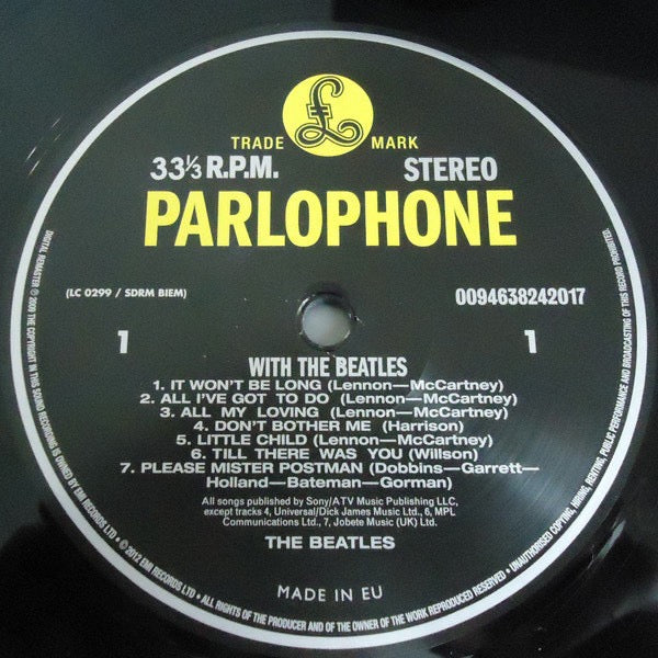 Image of Label Cover of 2514381C: LP - THE BEATLES, With The Beatles (Parlophone; 0094638242017, Europe 2012 Reissue)   EX/EX