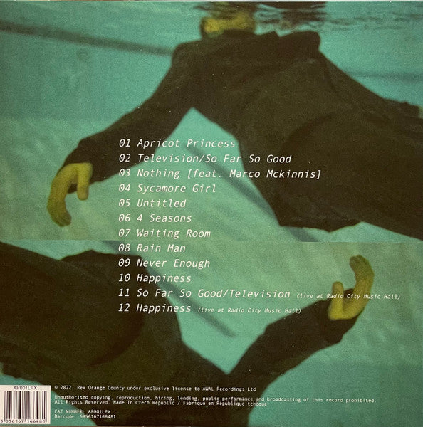 Image of Back Cover of LP - VG+/VG+ - REX ORANGE COUNTY, Apricot Princess (5 Year Anniversary Edition) (RSD 2022) (AWAL Recordings ; AP001LPX, UK 2022, Booklet, RSD, Green Vinyl, Ltd to 4000), ,  - 1246120S