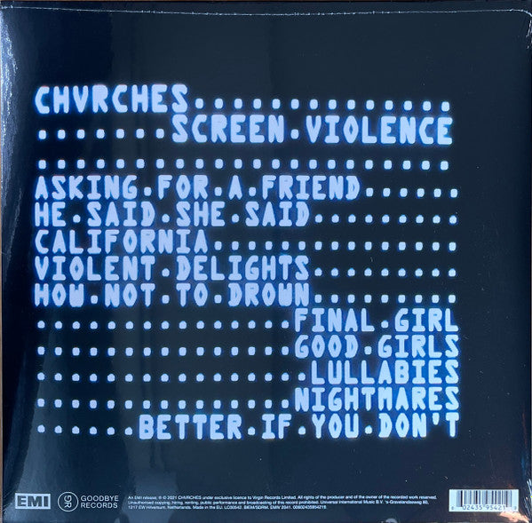 Image of Back Cover of 1944026S: LP - CHVRCHES, Screen Violence (EMI; EMIV 2041, Europe 2021, Gatefold, Inner)   VG+/VG+