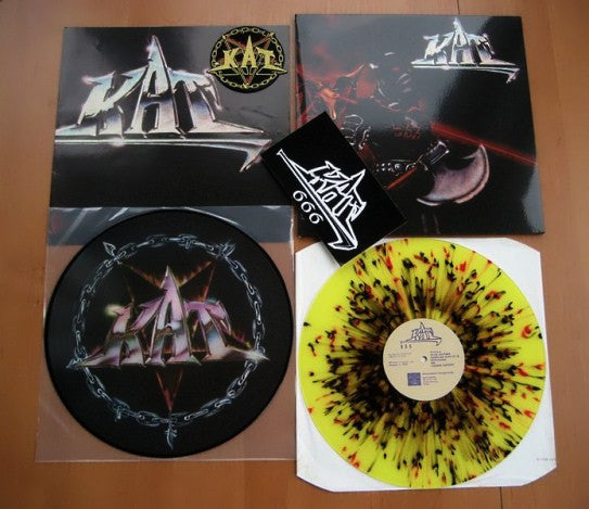 Image of Back Cover of 1944031S: 2xLP - KAT, 666 + Metal And Hell (Nuclear War Now! Productions; ANTI-GOTH 076, US 2007, Gatefold, Poster, NO PATCH, NO STICKER. 1x Yellow & Red Splatter, 1x Picture Disc) No Patch, No Sticker.   VG+/VG+