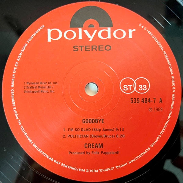 Image of Label Cover of 1914030C: LP - CREAM, Goodbye (Polydor; 535484-7, UK & Europe 2015 Reissue, Gatefold)   VG+/VG+