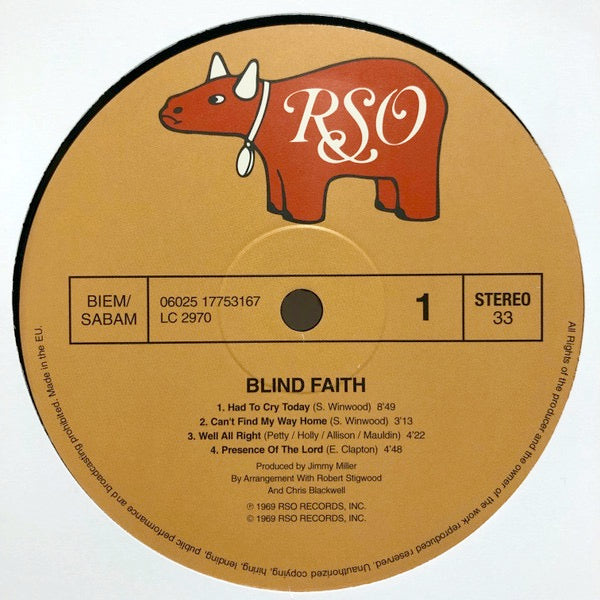 Image of Label Cover of LP - VG+/VG+ - BLIND FAITH, Blind Faith (RSO; 06025 17753167, Europe 2013 Reissue, 180 Gram Vinyl), ,  - 3546215S