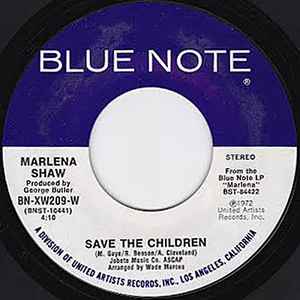 Image of Back Cover of 1914083C: 7" - MARLENA SHAW, Last Tango In Paris/ Save The Children (Blue Note; BN-XW209-W, US 1973, Plain sleeve) Light marks.  /VG