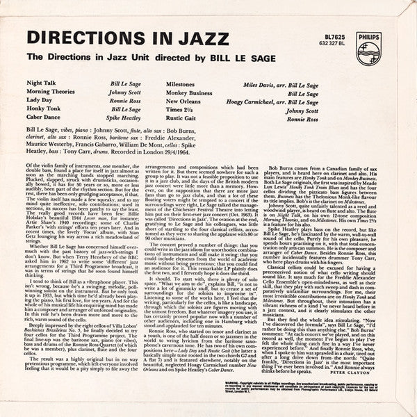 Image of Back Cover of 4344333S: LP - BILL LE SAGE, Directions In Jazz (Philips; BL7625, UK 1964, Laminated Flipback Sleeve) Cover is intact with edge wear and name written on top corner. Nice clean disc.  G+/VG+