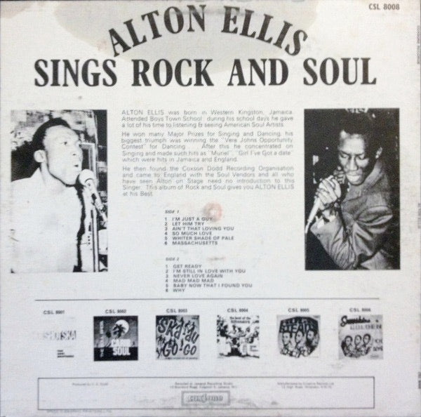 Image of Back Cover of 12" - VG/VG+ - ALTON ELLIS, Sings Rock And Soul (Coxsone Records; CSL 8008, Jamaica 1980s Reissue), Light shelfwear on sleeve.,  - 3026221E