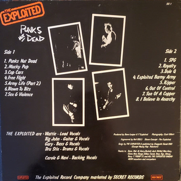 Image of Back Cover of 1924096E: LP - THE EXPLOITED, Punks Not Dead (Secret; SEC 1, UK 1981, Aston Clinton Pressing)   VG/VG+