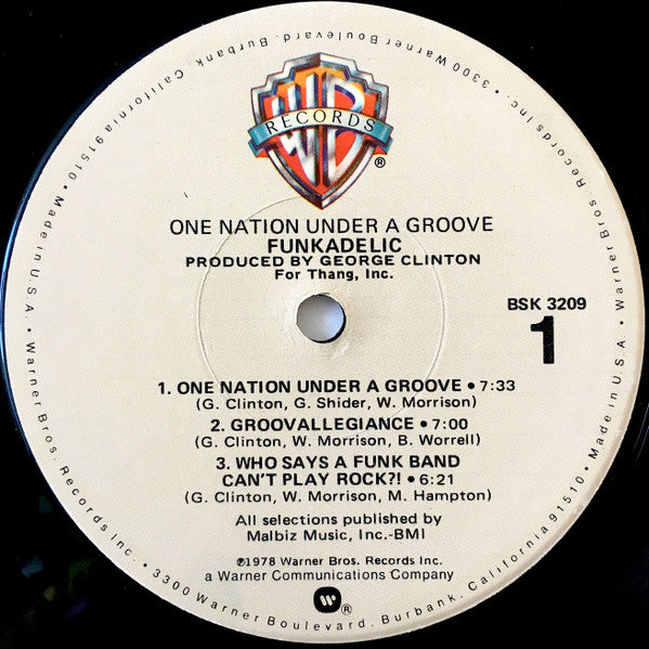 Image of Label Cover of 2xLP - VG+/VG+ - FUNKADELIC, One Nation Under A Groove (Warner Bros. Records; BSK 3209, US 1978, Gatefold, Inner, Jacksonville Pressing, Plus 7"EP (PRC Press)), ,  - 3726417E