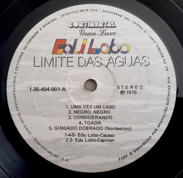 Image of Label Cover of 1914373C: LP - EDU LOBO, Limite Das Aguas (Continental; 1-35-404-001, Brazil Reissue) Light marks only disc. Small tear on front of sleeve.  VG/VG