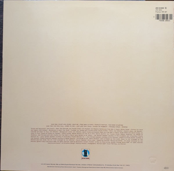 Image of Back Cover of LP - VG/VG+ - JONI MITCHELL, Court And Spark (Asylum Records; AS 53 002, Europe 1980s Reissue, Inner, GEMA/Biem Rights), "Prime Cuts" sticker on sleeve.,  - 2346222S