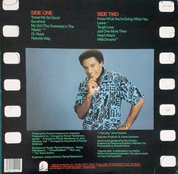 Image of Back Cover of 1914400C: LP - ROSHELL ANDERSON, Nature's Way (Ichiban Records; ICH 1021, US 1988) Sleeve has some edge wear and crease lines. A small split at top edge  VG/VG+