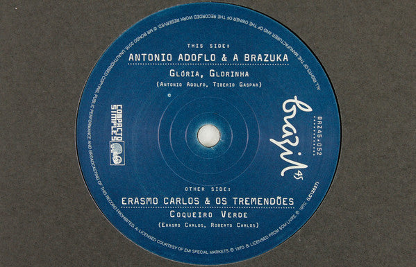 Image of Front Cover of 1914465C: 7" - ANTONIO ADOLFO & A BRAZUCA / ERASMO CARLOS & OS TREMEND ES, Gloria Glorinha / Coqueiro Verde (Mr Bongo; BRZ45.052, UK 2016, Company Sleeve)   VG+/VG+