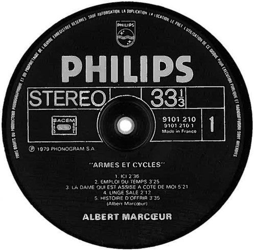 Image of Label Cover of 2114154C: LP - ALBERT MARC UR, Armes & Cycles (Philips; 9101 210, France 1979, Inner) Strong VG  VG+/VG