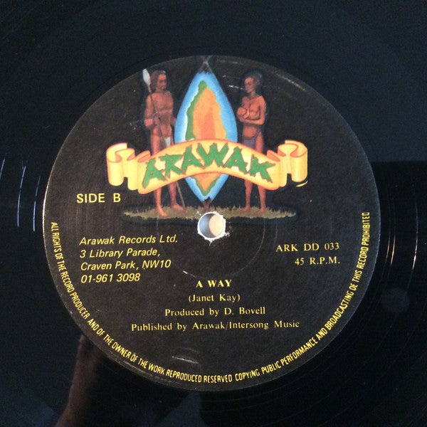 Image of Back Cover of 12" - /G+ - JANET KAY, Feel No Way / Away (Arawak ; ARK DD 033, UK 1980, Reggae Disco 45 Sleeve), Lots of marks. Plays well. Disco 45 sleeve.,  - 1626115E