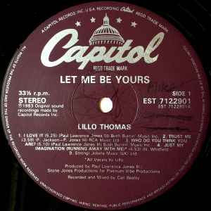 Image of Label Cover of LP - VG/VG+ - LILLO THOMAS, Let Me Be Yours (Capitol Records; EST 7122901, UK 1983), Wear to sleeve around edges and sticker on sleeve.,  - 4046122S