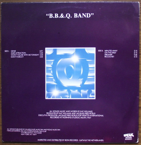 Image of Back Cover of LP - VG/VG - B.B. & Q. BAND, Genie (Break Records ; 1850331, Netherlands 1985), Edge Wear, Creased Sleeve,  - 2446214S