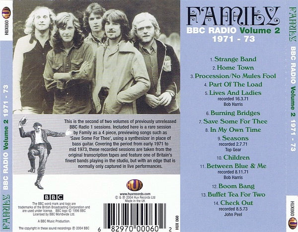 Image of Back Cover of 1914657C: CD - FAMILY, BBC Radio Volume 2 1971 - 73 (Hux Records; HUX 060, UK 2004)   EX/VG+