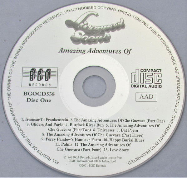 Image of Label Cover of 1934240E: CD - THE LIVERPOOL SCENE, "Amazing Adventures Of"/Bread On The Night (BGO Records; BGOCD538, UK 2001, Jewel Case) Sealed  M/M