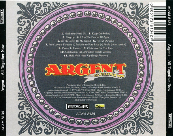 Image of Back Cover of 1934247E: CD - ARGENT, All Together Now (Acadia; ACAM 8134, UK 2007, Jewel Case)   VG+/VG+